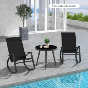 Tangkula Outdoor Rocking Chairs Set of 4, Patio Sling Fabric Rockers with Ergonomic Backrest & Seat, Safe Stoppers & Non-Slip Rubber Mats, Metal Frame Rockers for Backyard, Front Porch (Black)