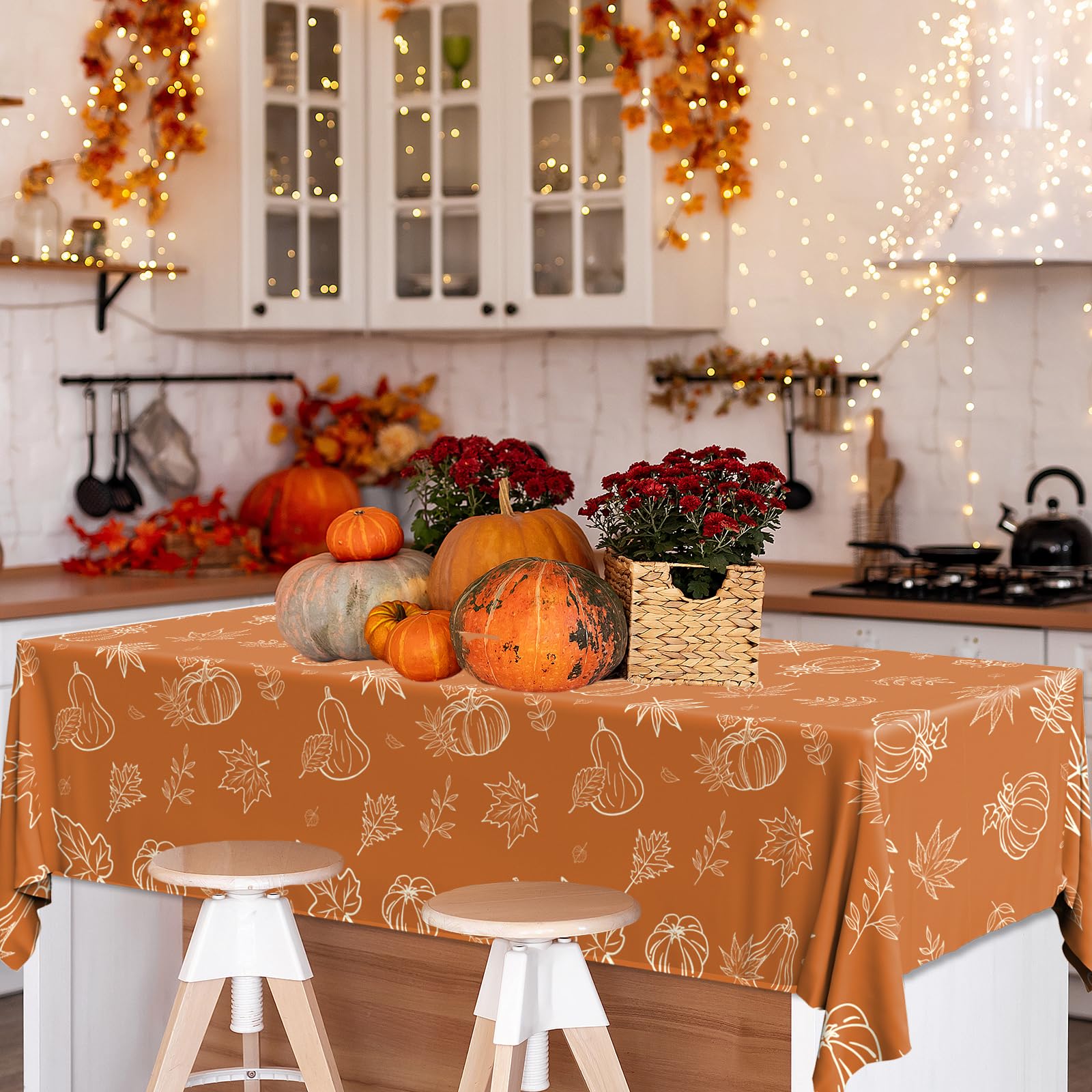 Guzbewu Fall Plastic Tablecloth,3pcs Thanksgiving Fall Pumpkin Tablecloth Waterproof Rectangle Fall Table Cover for Harvest Autumn Thanksgiving Party Decorations