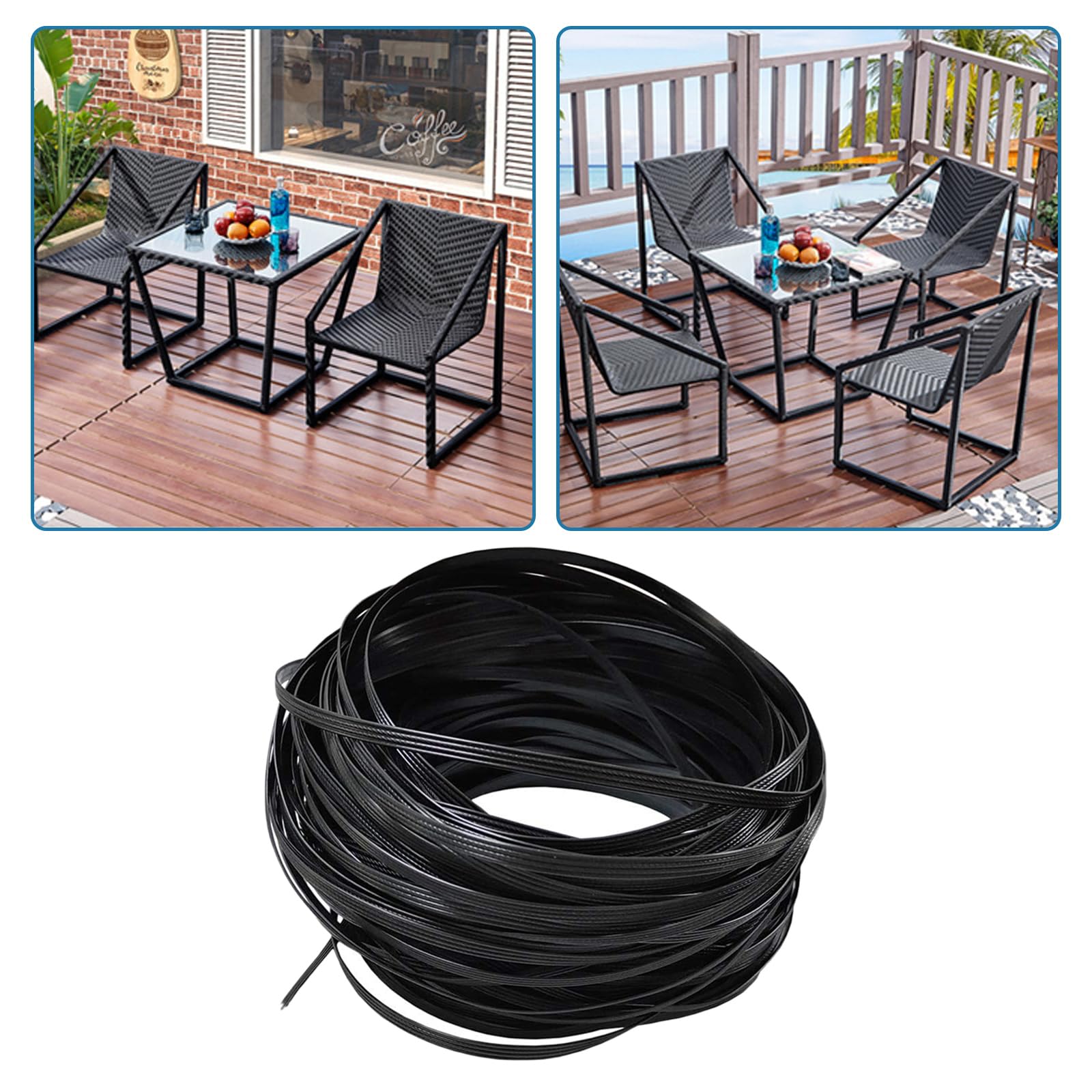 KingBra 230Ft/1.1Lb Wicker Repair Kit, Wicker Repair Supplies, Flat Plastic Rattan Weaving Material for Rattan Patio Furniture Sofa Chair Table Repair and Storage Basket (Black with Ribbing)