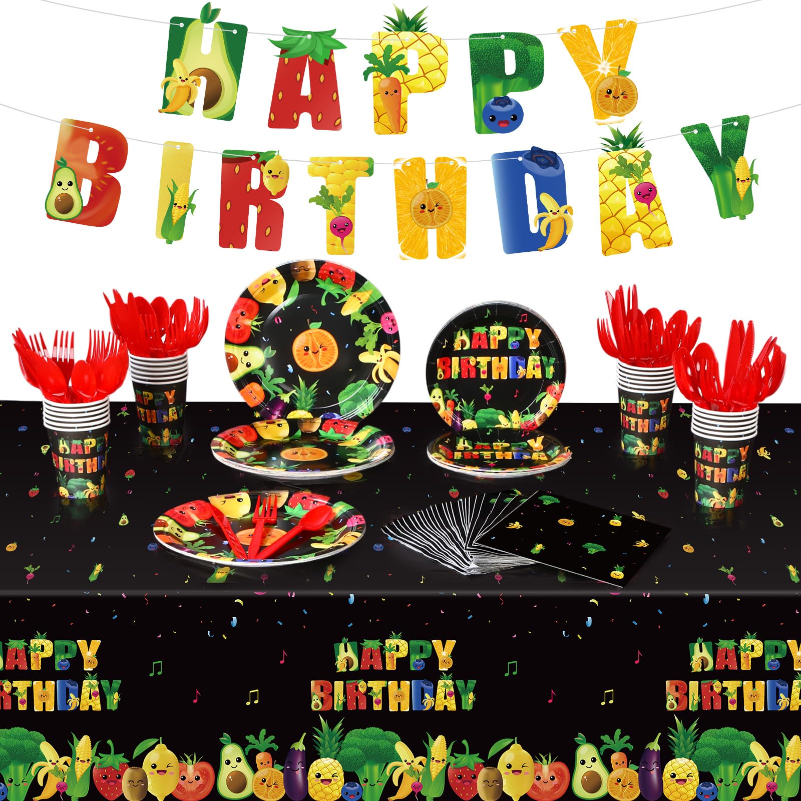 Zhehao 171 PCS Dancing Fruit Party Decorations Include Fruit Birthday Tableware Set Fruit Theme Banner Summer Fruit Party Tablecloths for Dancing Fruit 1st Birthday Baby Shower Party Supplies Decor