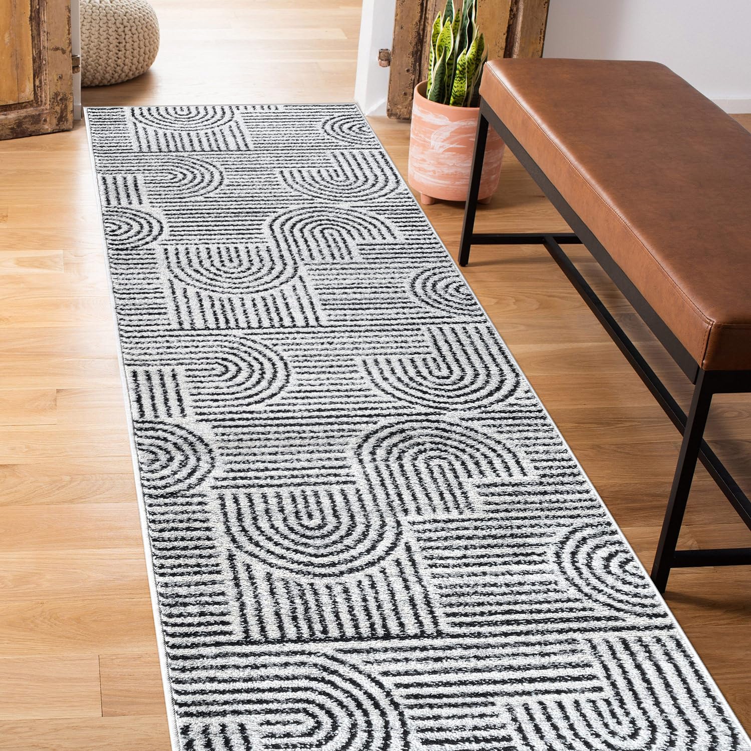 Rugshop Bohemian Stripe Arch Design High Traffic Living Room,Bedroom,Kitchen, Home Office Runner Rug 2' x 7' Cream