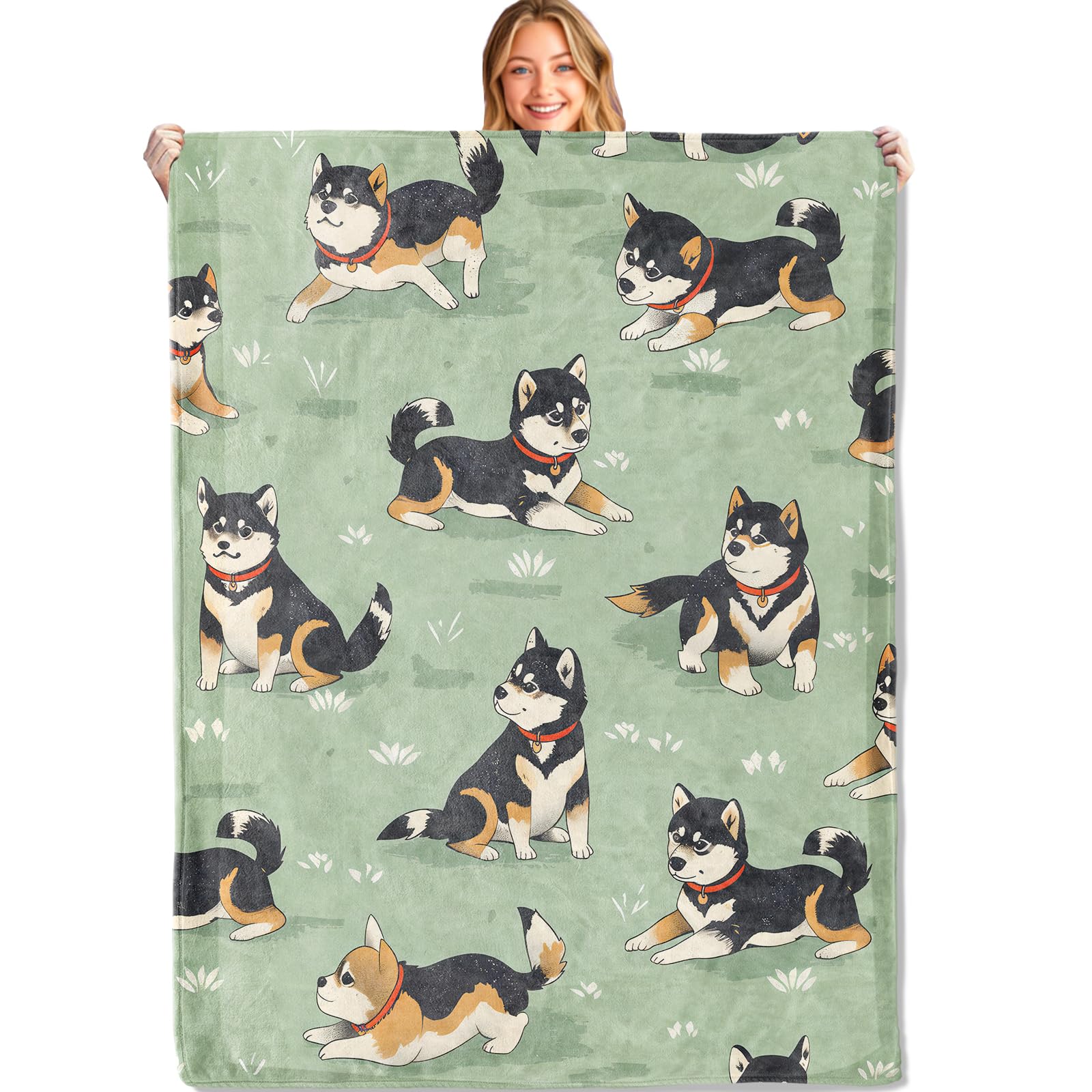 MIEPOS Cute Shiba Inu Throw Blanket - 50x60in,Ultra Soft, Cozy Lightweight Flannel,Cartoon Dog Playful Blankets - Gifts for Kids & Aniaml Lovers,for Couch Travel,Home Living Room Decor