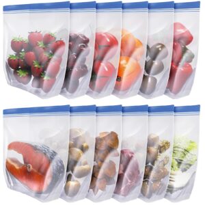 wovtary 12 pack reusable gallon freezer bags dishwasher microwave safe,bpa free reusable bags silicone stand up leakproof reusable food storage bags for meal prep fruits fridge kitchen organization