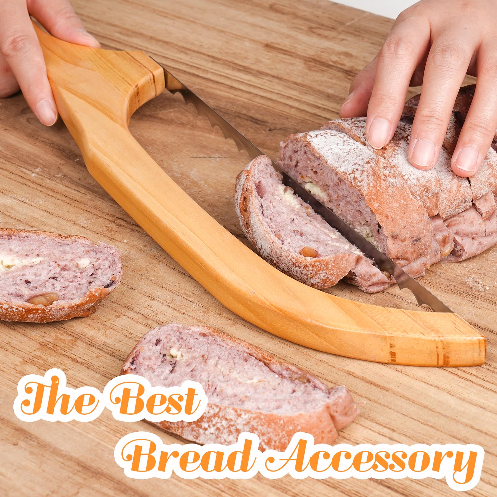 Bread Bow Knife for Homemade Bread - 16" Wooden Sourdough Bread Knife with Bread Lame Tools 5 Replaceable Blades, Premium Stainless Steel for Bagels Baguettes and More - Sourdough Bread Slicer Set