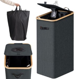 ainiynm recycling bin for kitchen 26 gallon 100l recycle bin with lid removable tote bag large recycling bin with lid for bottle can kitchen recycling bin (dark gray)