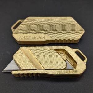 Milspin Magnus 2.0 Brass EDC Utility Knife with Retractable Razor and Internal Spare Blade Storage I 7 Blades Included I Made in USA