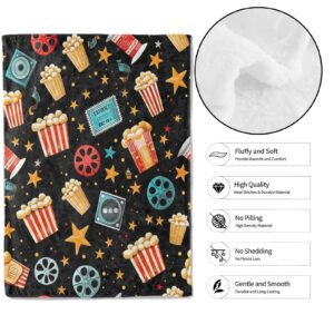 MIEPOS Popcorn Film Reels, and Star Throw Blanket - 50x60in,Ultra Soft, Cozy Lightweight Flannel,Movie Night Blankets - Gifts for Kids Boys Girls,for Couch Office Travel,Home Living Room Decor