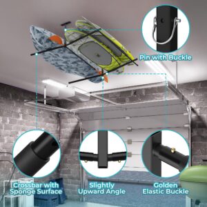 Dabolang Adjustable Ladder Ceiling Rack, Garage Surf Storage, Heavy Duty Overhead Paddleboard Hanger, Kayak Ceiling Mount Rack for Telescopic Ladder/Snowboard/Lumber. Double-sided