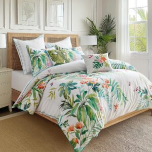 Levtex Home - Hummingbird Grove Duvet Cover Set - King Duvet Cover (106 x 94in.) + Two King Pillow Cases (36 x 20in.) - Green, Teal, Coral, Fucshia and White - Cotton