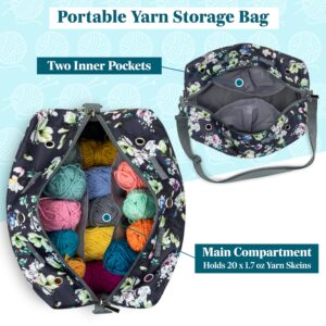 PAVILIA Yarn Bag Knitting Crochet Bag Organizer, Yarn Bags for Crocheting On The Go, Yarn Storage Project Bag for Crochet Knitting Accessories, Gifts for Crocheter Knitter, Grey Floral