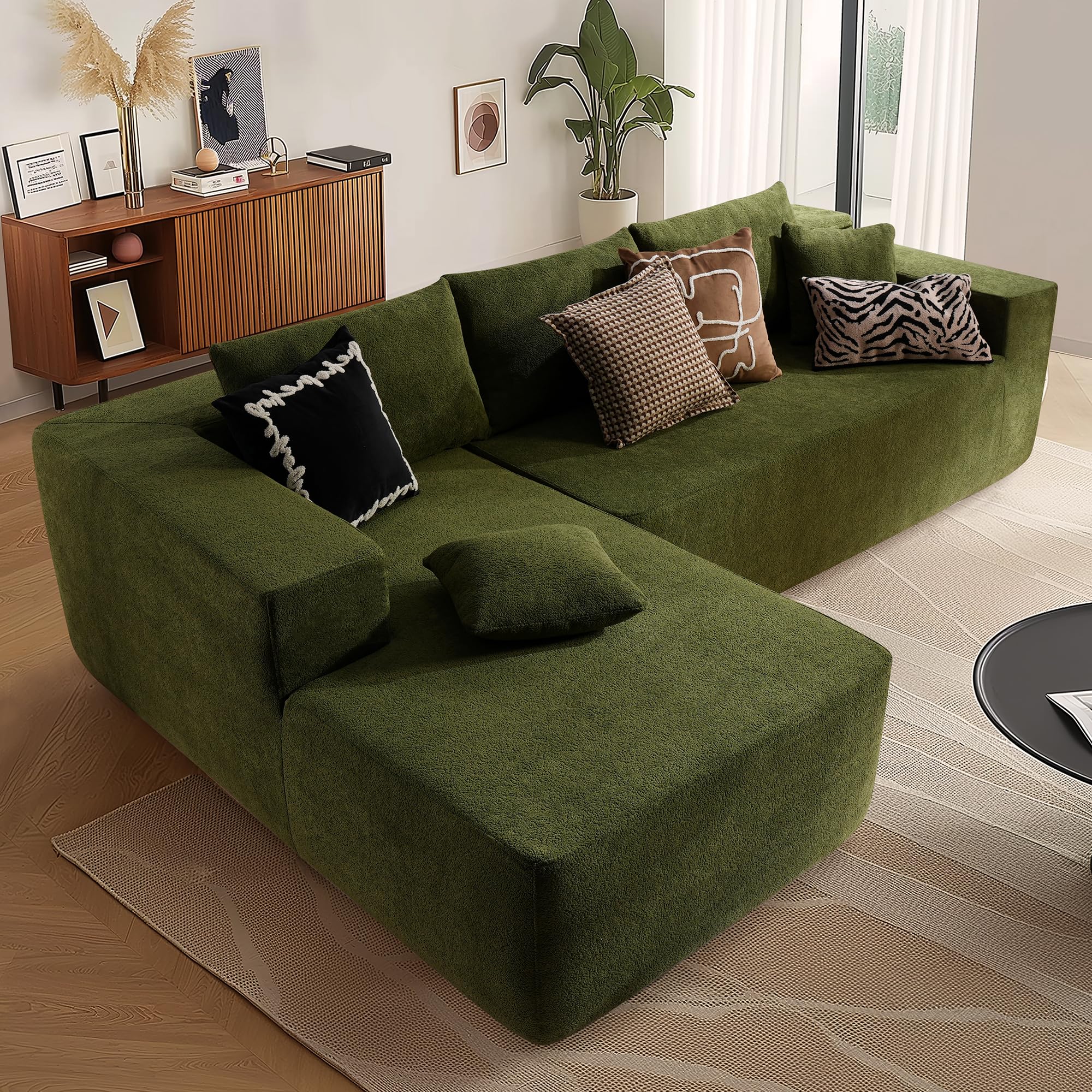 ALTRIGUS 104" Cloudy Sectional L Shaped Couch for Living Room, No Assembly Required, Modular Comfy Sofa with Deep Seat, Fluffy Couch with Sleeper Chaise for Apartment Lounge (Green)