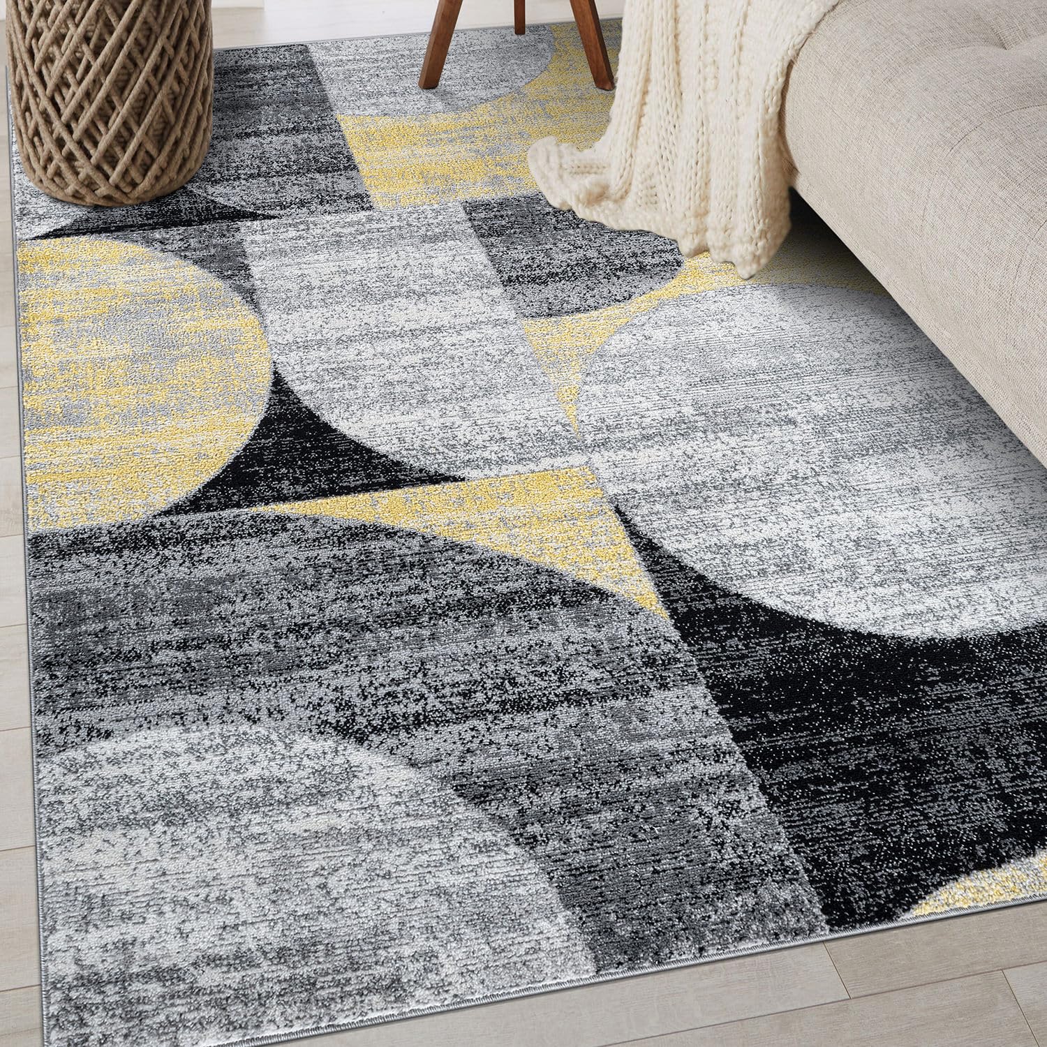 Rugshop Modern Geometric Design High Traffic Living Room,Bedroom,Kitchen, Home Office Area Rug 5' x 7' Yellow