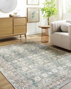 mark&day washable rugs, 9x12 marqus traditional emerald/light silver area rug, green grey cream carpet for living room, bedroom or kitchen (8'10" x 12', machine washable)