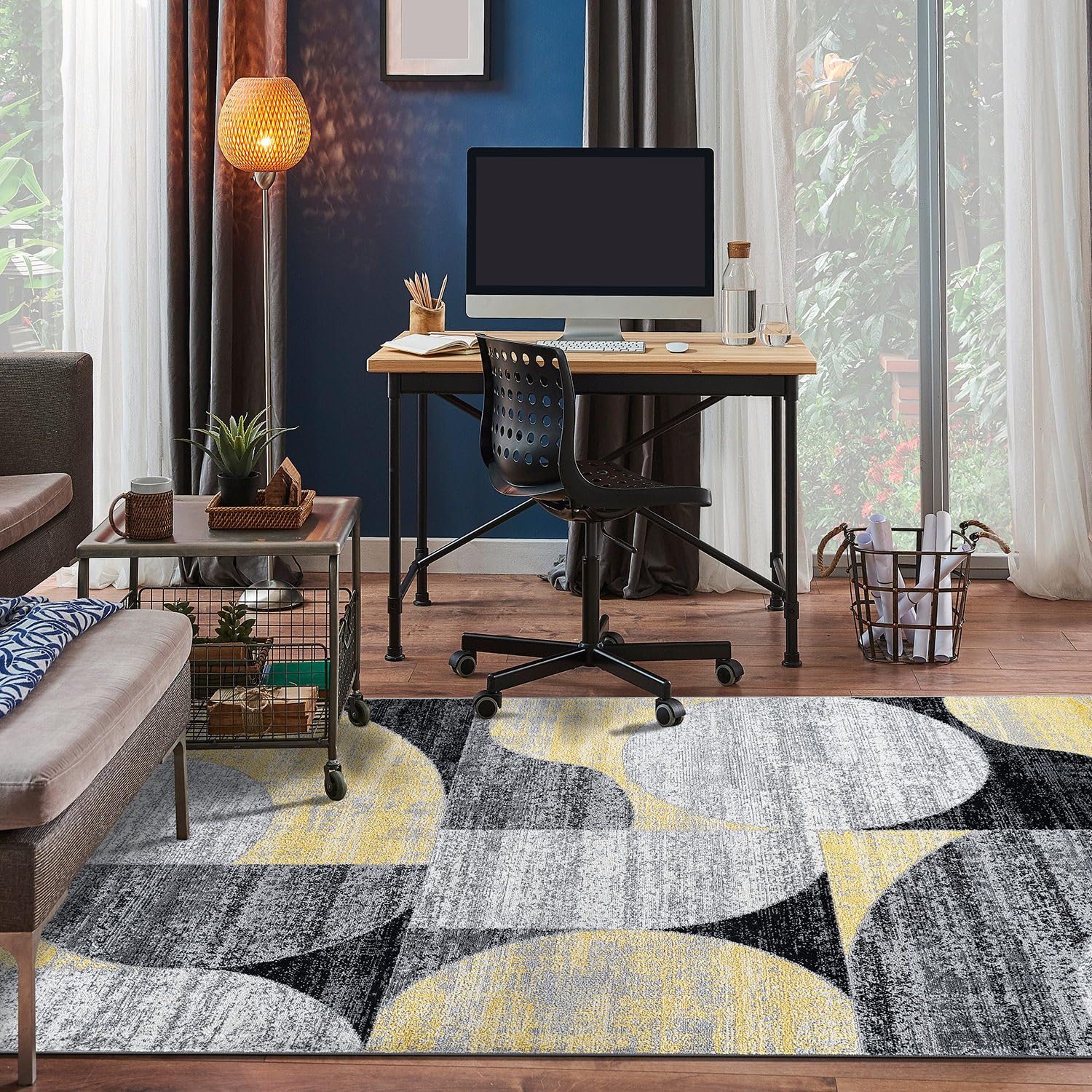 Rugshop Modern Geometric Design High Traffic Living Room,Bedroom,Kitchen, Home Office Area Rug 5' x 7' Yellow