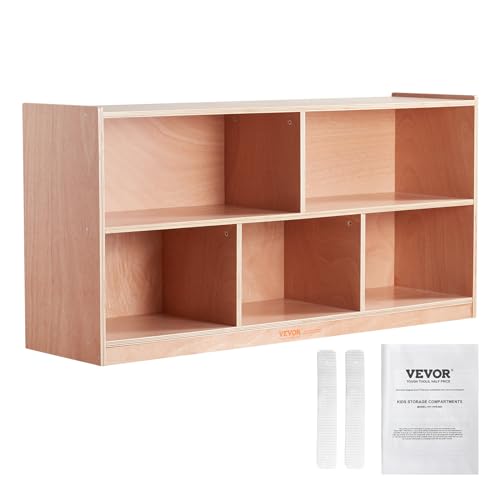 VEVOR 5-Compartment Montessori Bookshelf, Kids Toy Shelf Cubby Storage Shelf 2-Shelf, Classroom Cubbies, Classroom Furniture for Home, Daycare and Preschool, Natural