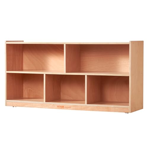 VEVOR 5-Compartment Montessori Bookshelf, Kids Toy Shelf Cubby Storage Shelf 2-Shelf, Classroom Cubbies, Classroom Furniture for Home, Daycare and Preschool, Natural