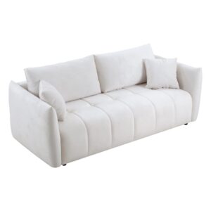 FANCUF 85" Fabric Sectional Couch Sofa 3 Seater Sofa with 3 Pillows for Living Room, Bedroom, Livingroom Beige