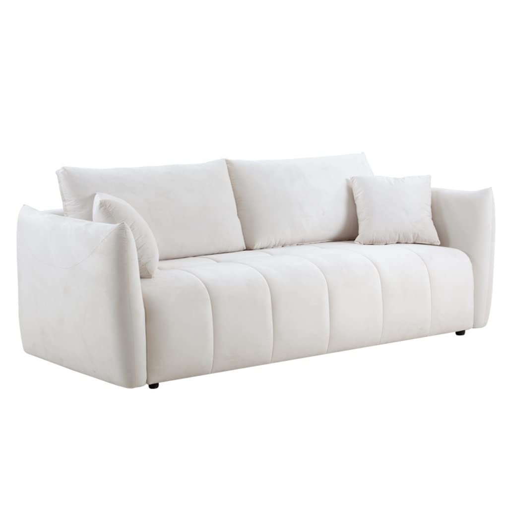 FANCUF 85" Fabric Sectional Couch Sofa 3 Seater Sofa with 3 Pillows for Living Room, Bedroom, Livingroom Beige