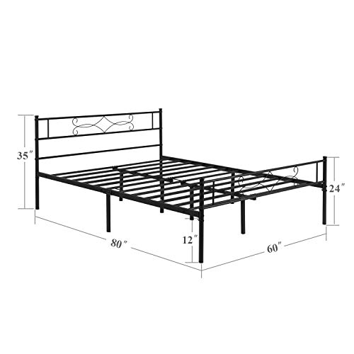 Vecelo 14" Queen Size Metal Platform Bed Frame with Headboard,Premium Steel Slat Support No Box Spring Needed,Noise-Free Anti-Slip,Easy Assembly