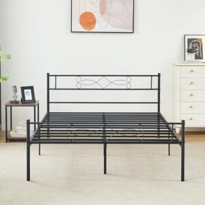 Vecelo 14" Queen Size Metal Platform Bed Frame with Headboard,Premium Steel Slat Support No Box Spring Needed,Noise-Free Anti-Slip,Easy Assembly