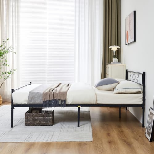 Vecelo 14" Queen Size Metal Platform Bed Frame with Headboard,Premium Steel Slat Support No Box Spring Needed,Noise-Free Anti-Slip,Easy Assembly