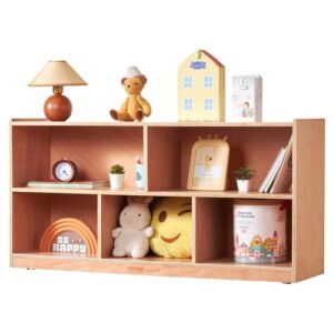 VEVOR 5-Compartment Montessori Bookshelf, Kids Toy Shelf Cubby Storage Shelf 2-Shelf, Classroom Cubbies, Classroom Furniture for Home, Daycare and Preschool, Natural