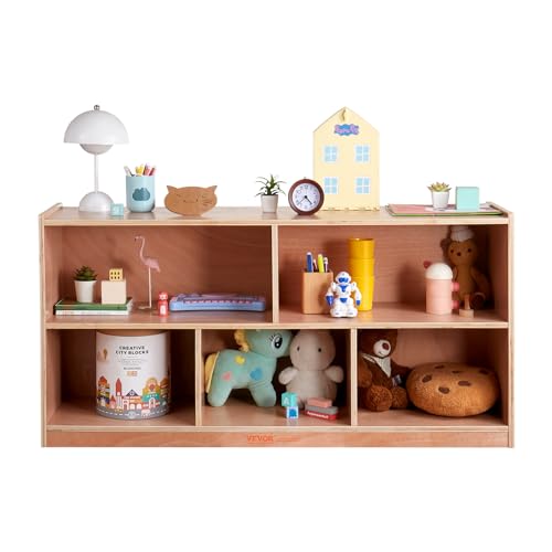 VEVOR 5-Compartment Montessori Bookshelf, Kids Toy Shelf Cubby Storage Shelf 2-Shelf, Classroom Cubbies, Classroom Furniture for Home, Daycare and Preschool, Natural