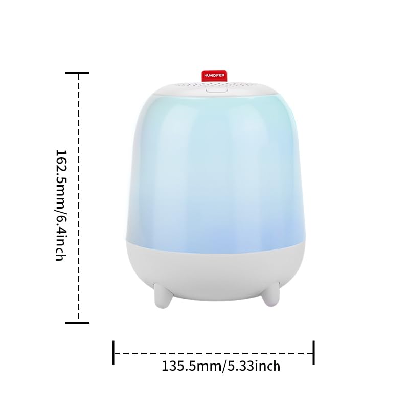 Humidifiers for Bedroom with Nightlight, Ultrasonic Cool Mist Humidifier Top Fill, Quiet Baby Air Humidifier with Night Light 5 Colors, Single/Double hole spray, Auto Shut-Off, 1.5L(White)