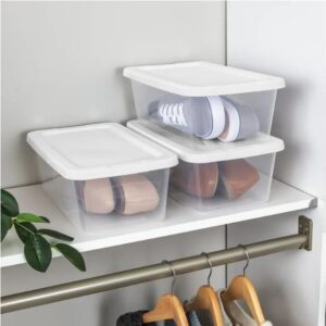 Sterilite Storage Boxes, 13.5L x 8W x 4.8H inches (34.3 x 20.3 x 12.2 cm), 6 QT, Clear with White Lid, Pack of 10