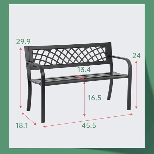 FANCUF Garden Bench,Outdoor Benches Iron Steel Frame Patio Bench Pattern and Plastic Backrest Armrests for Lawn Yard