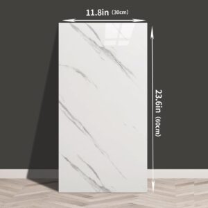 Haimin Wall Panels Peel and Stick 10 Pieces 23.6x11.8in (19.4 Sq. Ft. Coverage) Lightweight Backsplash Marble Look Tile (not Real Marble) Ideal for Kitchen Bathrooms Living Rooms Bedrooms (White-JSB)