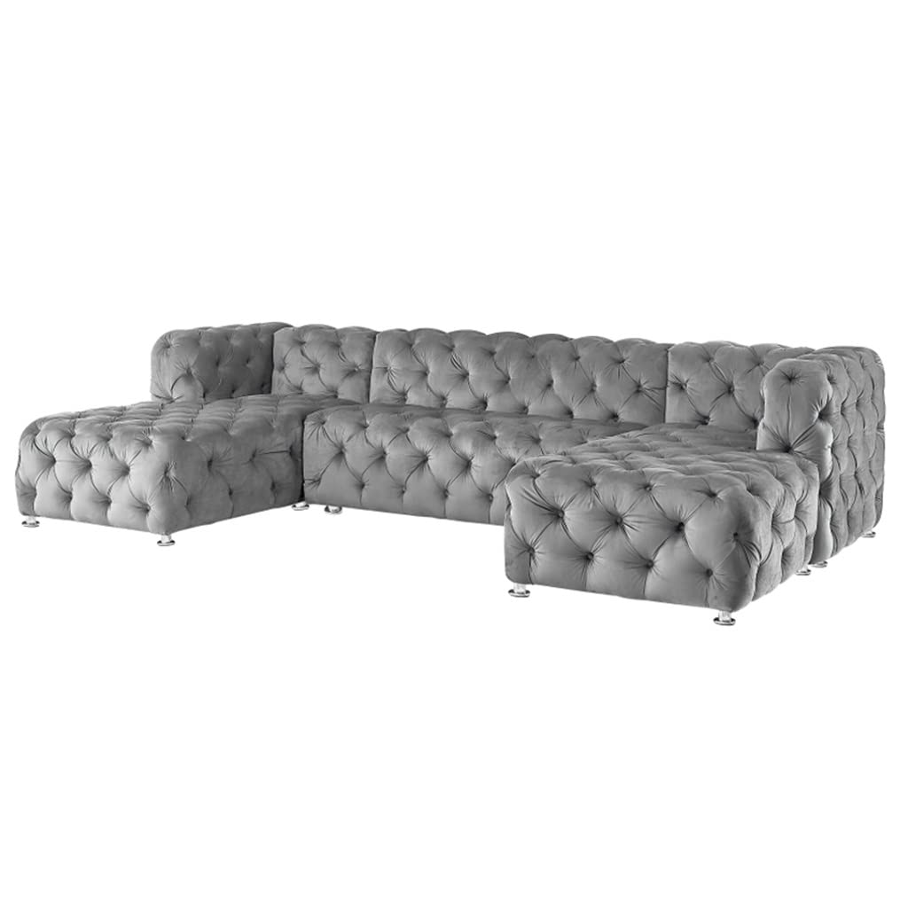 FANCUF U-shaped Modular Sofa Grey Velvet Fabric Living Room Sofa Living Room Furniture