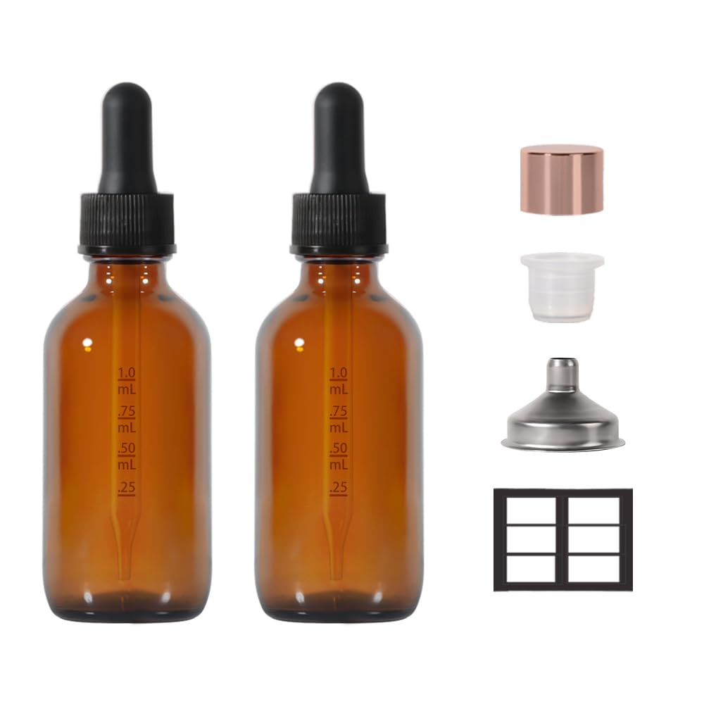 StellaCare 2oz, 2 Pack, Dropper Bottle, Amber Oil Eye Dropper, Droppers for Oils, Leak Proof Travel Bottles