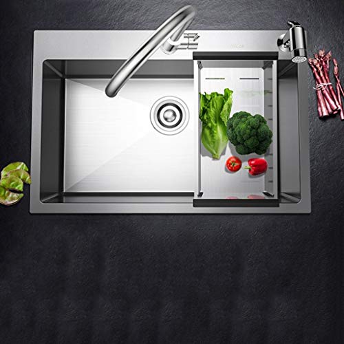 YNIYUJK Kitchen Sink Stainless Steel Sink Large Single-bath Kitchen Sink Under Counter Basin Sink Large-capacity Vegetable Sink Brushed Single-bath Sink Bar Sink