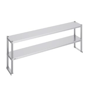 vevor double overshelf, double tier stainless steel overshelf, 12 x 72 inch double deck overshelf, height adjustable overshelf prep work table for kitchen, restaurant and workshop