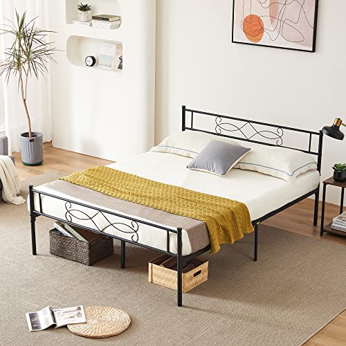 Vecelo 14" Queen Size Metal Platform Bed Frame with Headboard,Premium Steel Slat Support No Box Spring Needed,Noise-Free Anti-Slip,Easy Assembly