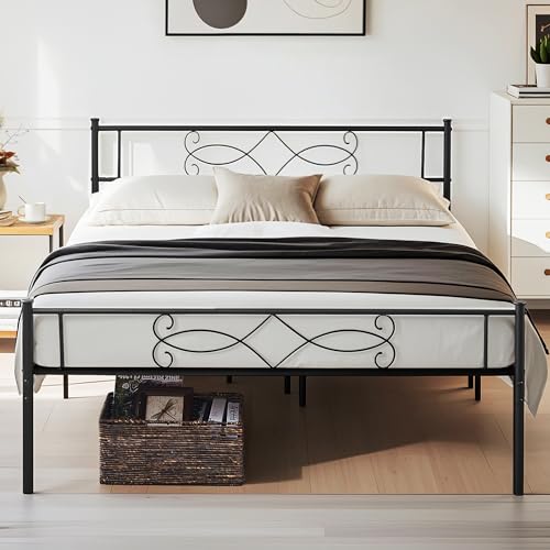 Vecelo 14" Queen Size Metal Platform Bed Frame with Headboard,Premium Steel Slat Support No Box Spring Needed,Noise-Free Anti-Slip,Easy Assembly