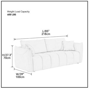 FANCUF 85" Fabric Sectional Couch Sofa 3 Seater Sofa with 3 Pillows for Living Room, Bedroom, Livingroom Beige