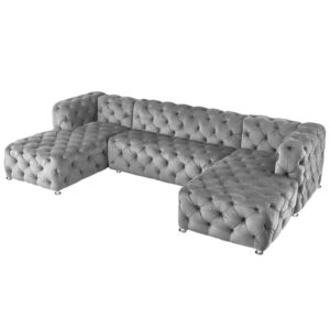 fancuf u-shaped modular sofa grey velvet fabric living room sofa living room furniture