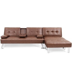 fancuf 3-piece sectional sofa set convertible futon w/single sofa&ottoman