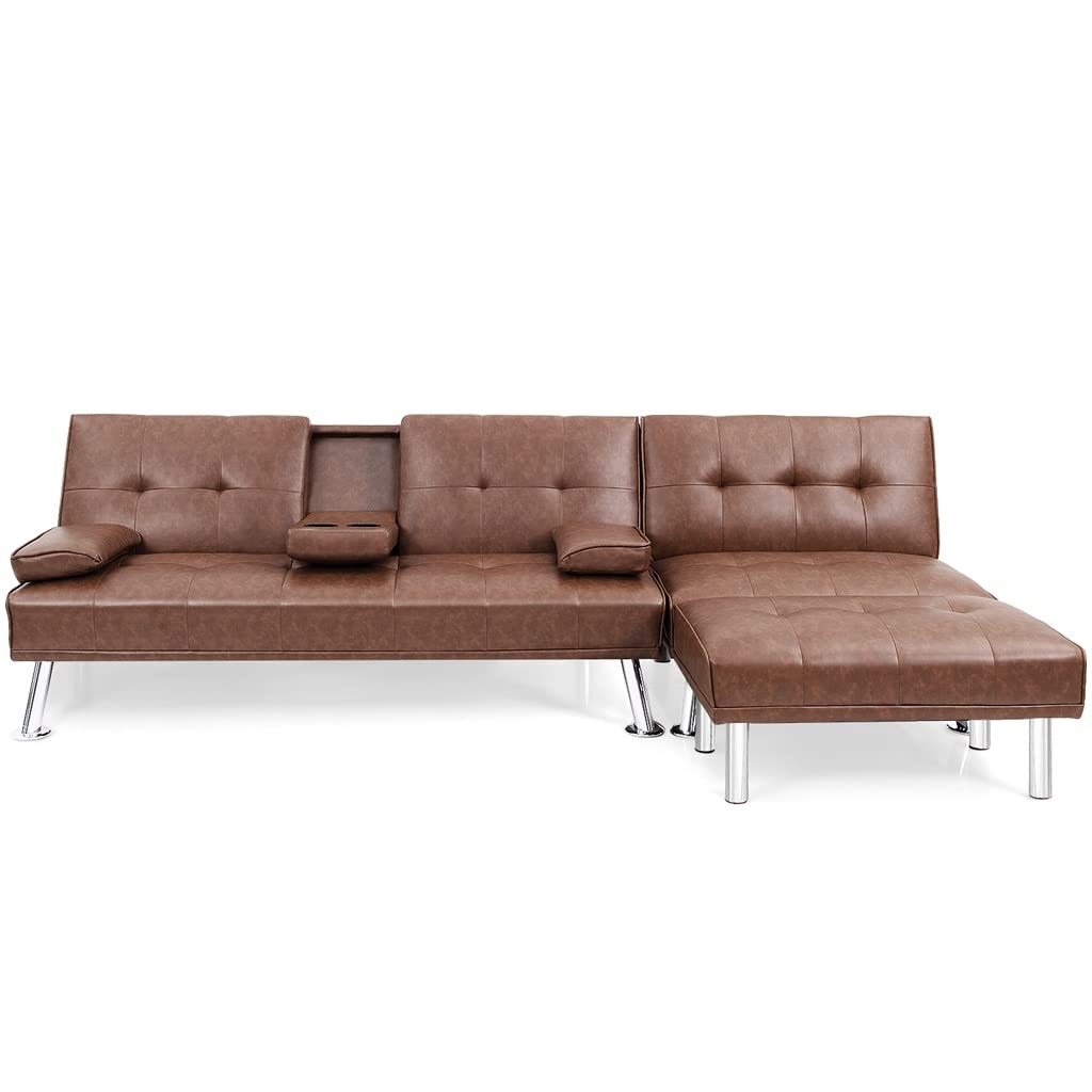 FANCUF 3-Piece Sectional Sofa Set Convertible Futon W/Single Sofa&Ottoman