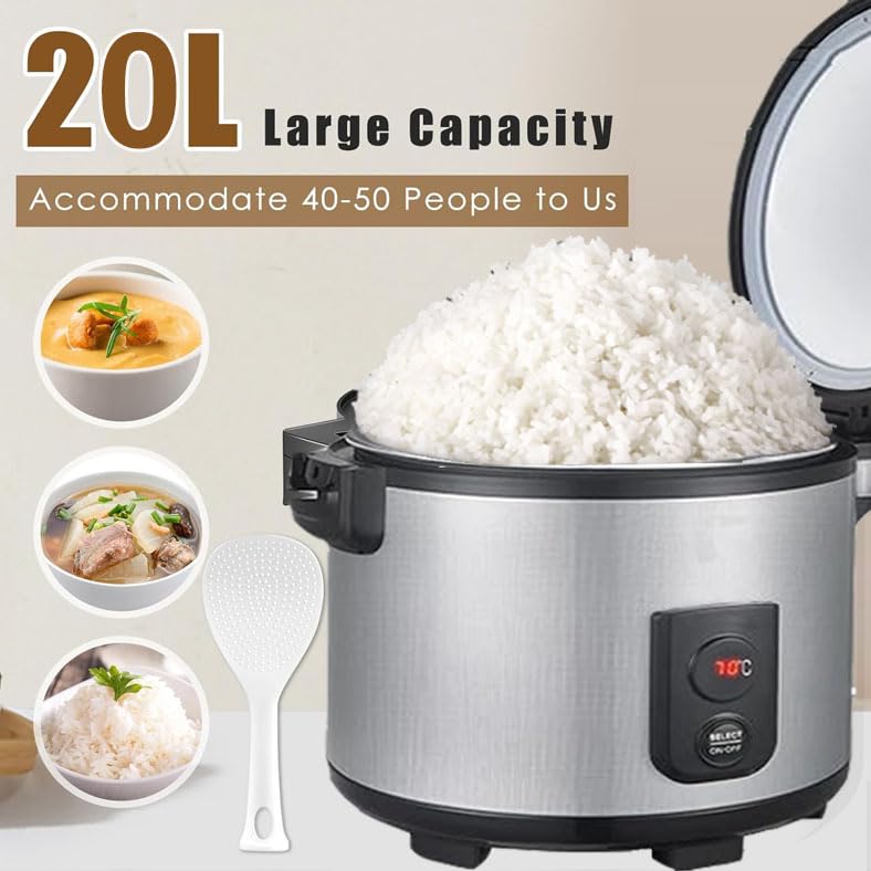 CAZACHEF Commercial Rice Warmer(Not Rice Cooker) 55 Raw/110 CUP Portable 20L Big Food Warmer / 122℉- 178℉ Adjustable Temperature/ 130W/ Non-stick Inner Pot