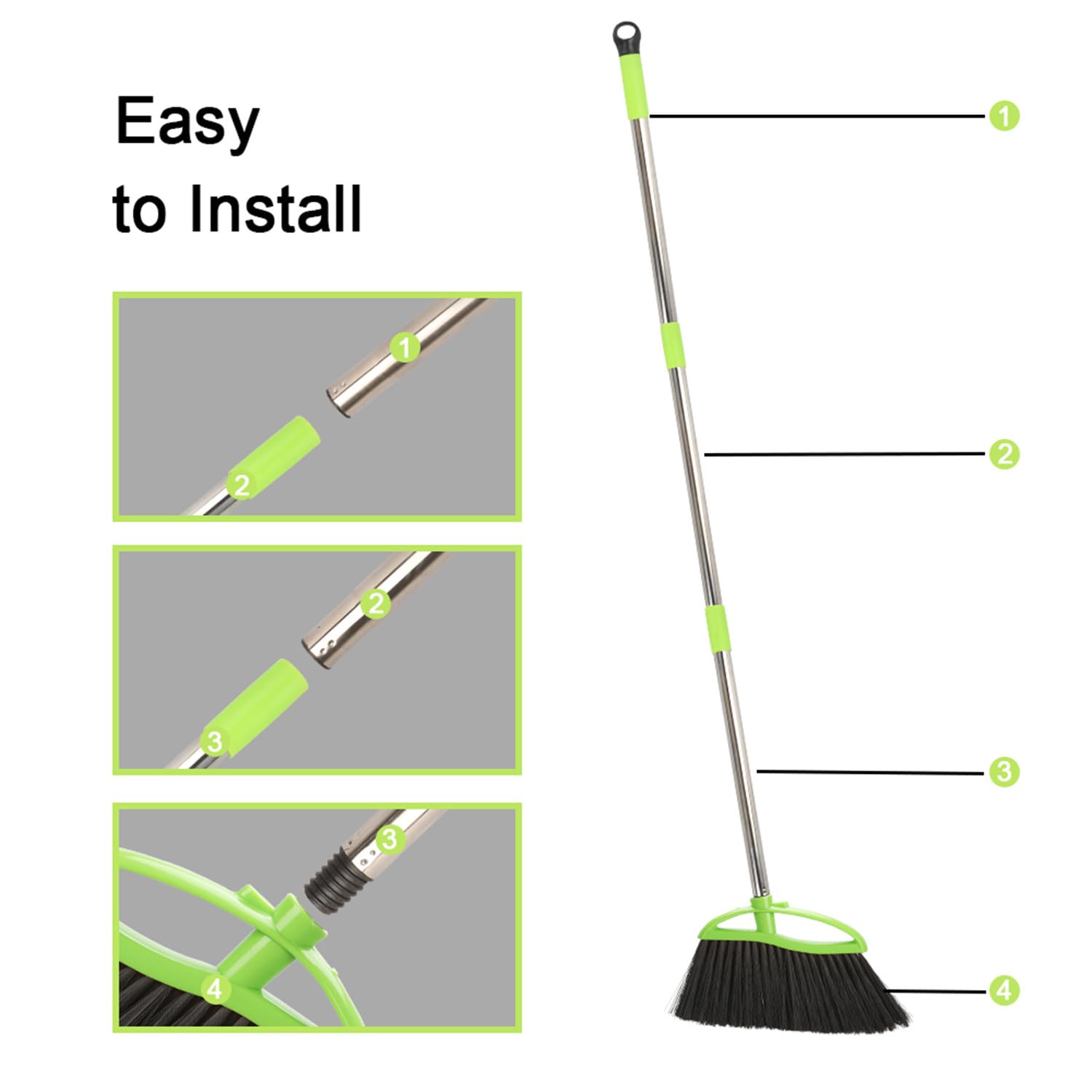 Soft Bristles Green Angle Broom Long Handle Indoor Broom for Hardwood Floor Sweeping Floor Cleaning Broom