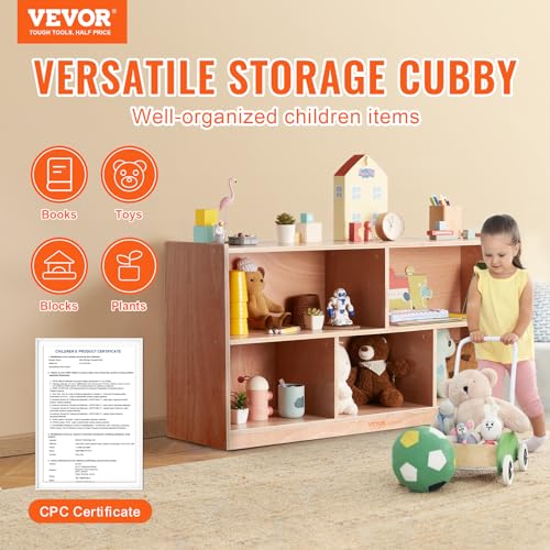 VEVOR 5-Compartment Montessori Bookshelf, Kids Toy Shelf Cubby Storage Shelf 2-Shelf, Classroom Cubbies, Classroom Furniture for Home, Daycare and Preschool, Natural