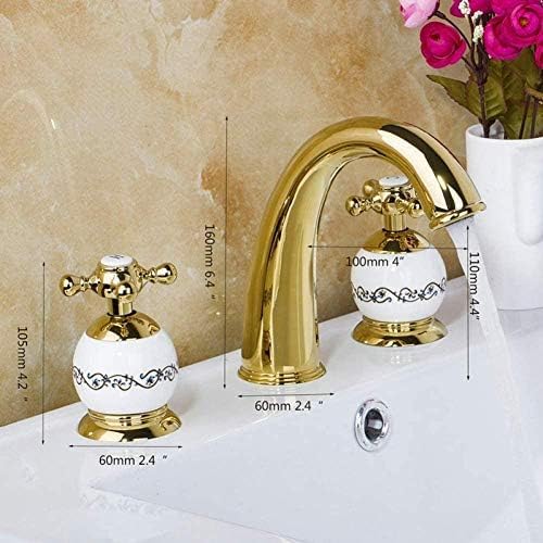 Kitchen Taps Faucet Luxury Gold Plated Bathroom Faucet 3 Pieces Set Bathtub EuropUPC Split Basin Mixer Tap Ceramic Faucet Body Cross Handles