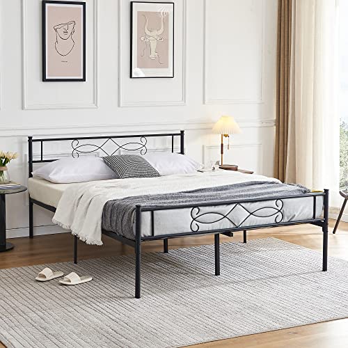 Vecelo 14" Queen Size Metal Platform Bed Frame with Headboard,Premium Steel Slat Support No Box Spring Needed,Noise-Free Anti-Slip,Easy Assembly