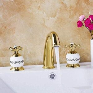 kitchen taps faucet luxury gold plated bathroom faucet 3 pieces set bathtub europupc split basin mixer tap ceramic faucet body cross handles