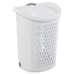 seaqily ultra wheeled design clothes laundry basket, mind reader basket collection，135 liter （20 1/8" x 15 3/8" x 26 3/4"）capacity, laundry hamper white lid & base w/plastic handle & wheels,1-pack