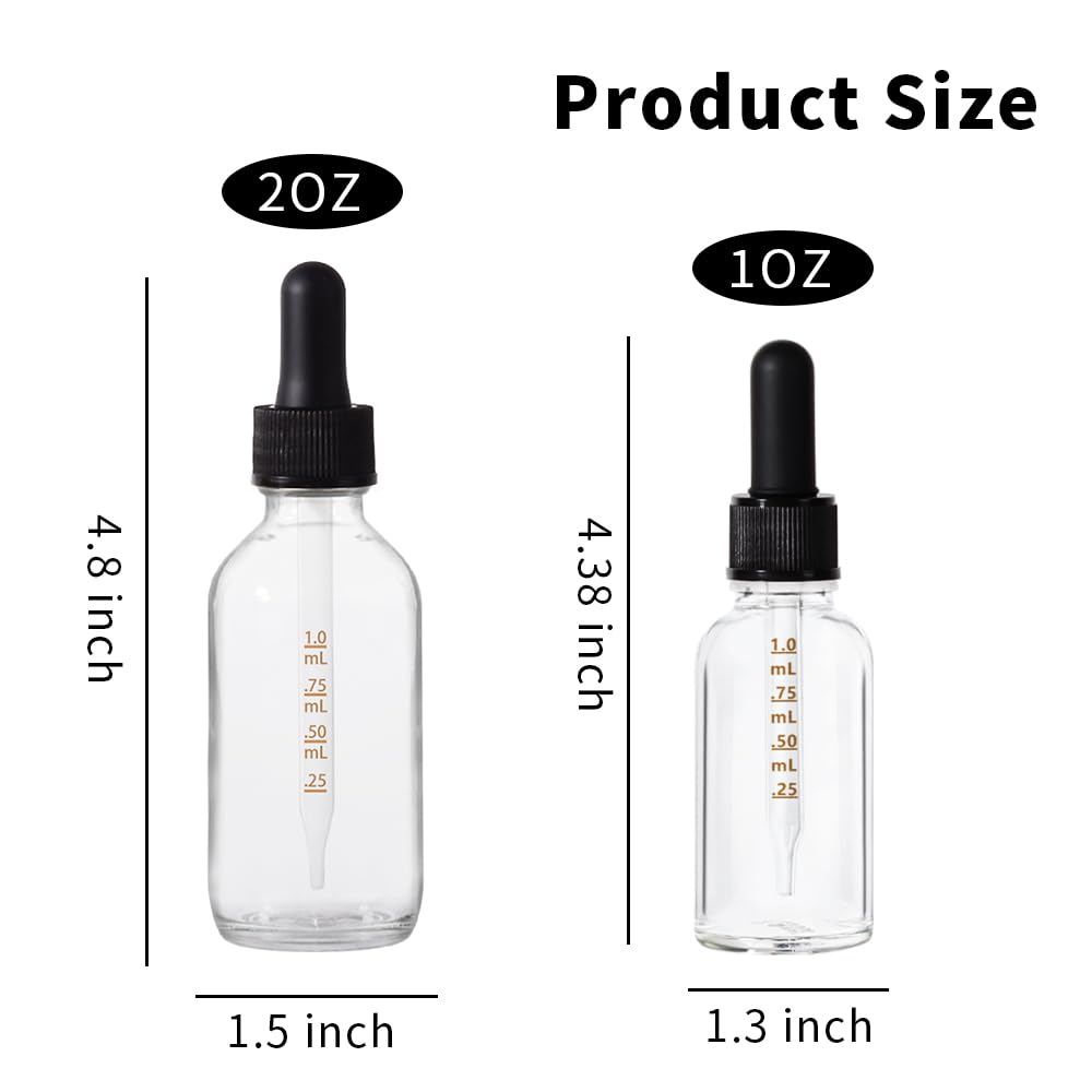 StellaCare 2 Pcs, 2 ounce Dropper Bottle, Glass Bottle, Small Glass Bottles with Lids Clear Glass Jars