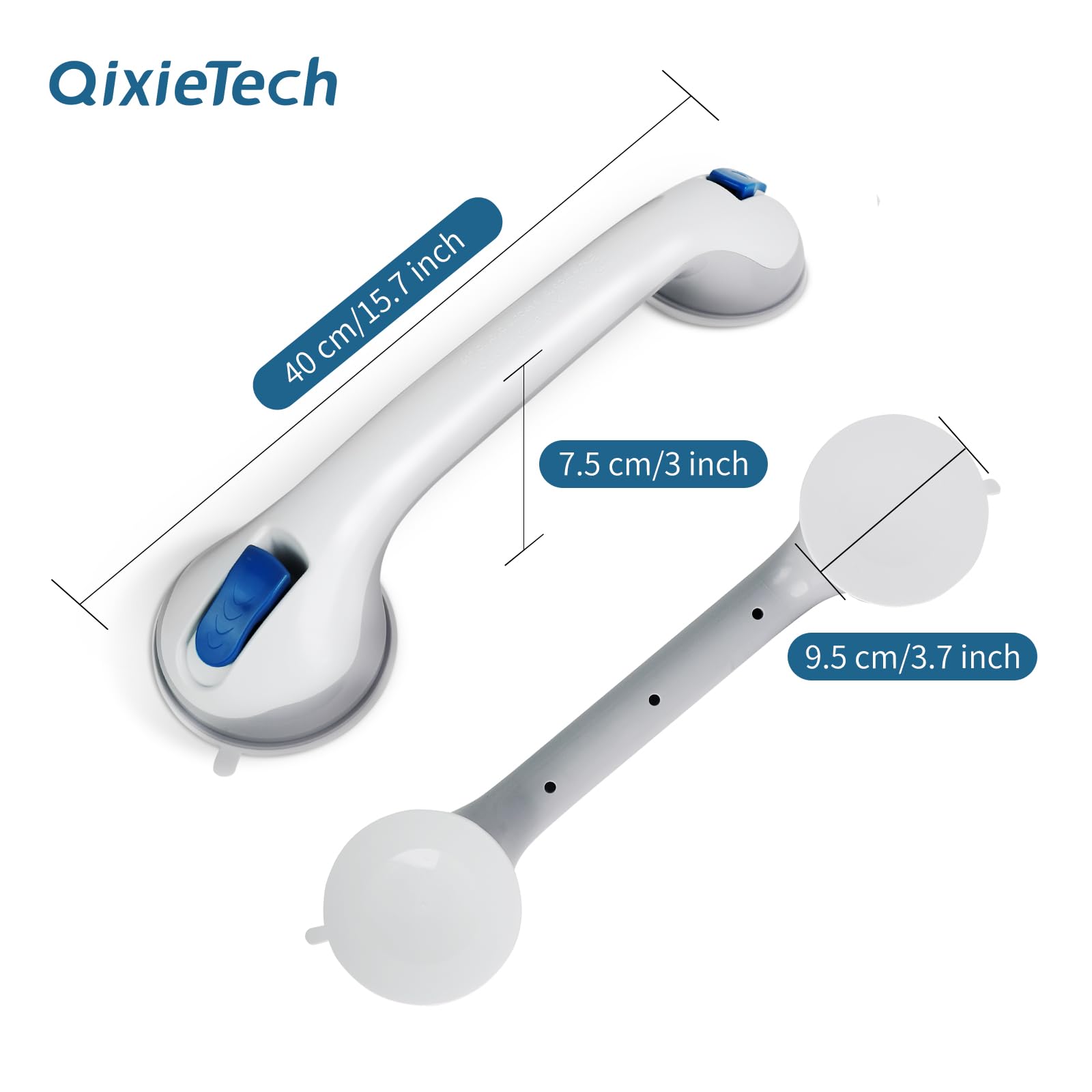 QixieTech Grab Bars for Bathtubs and Showers, 2 Pack 16 Inch Shower Handles for Elderly Suction Grab Bars for Seniors Shower Grab Bar